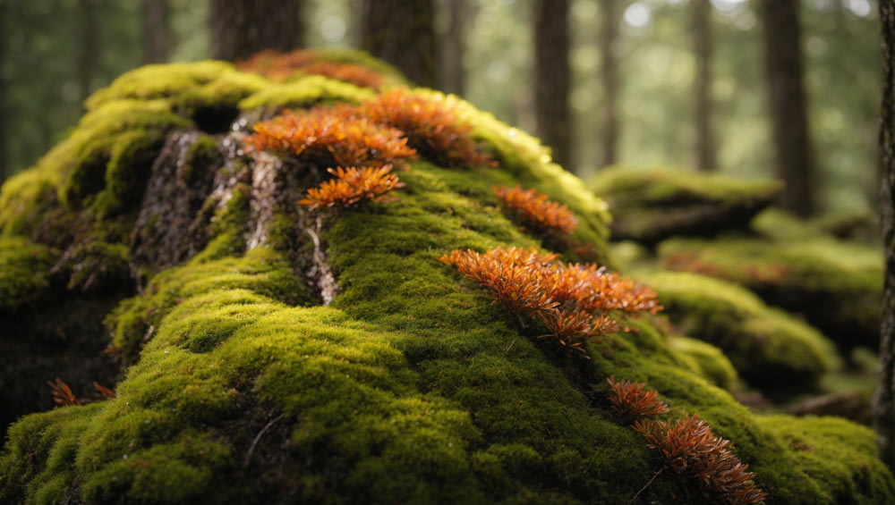 moss growing on a rock in a forest
