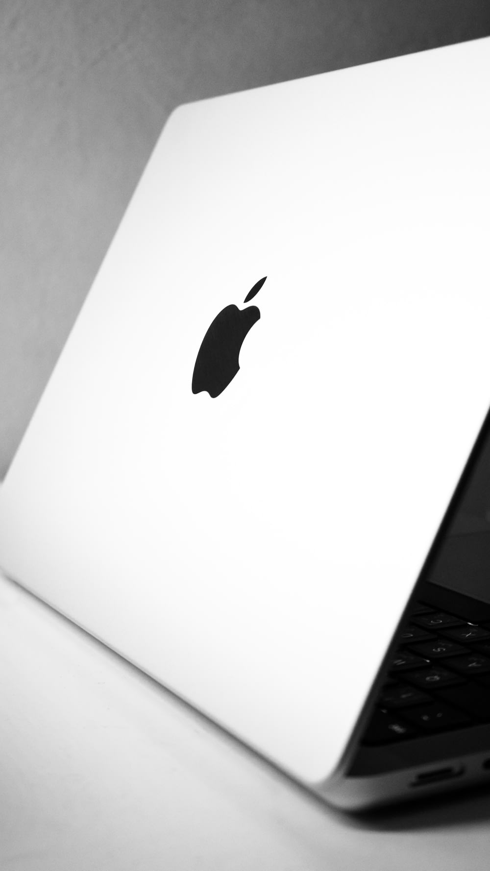 Apple 노트북의 흑백 사진