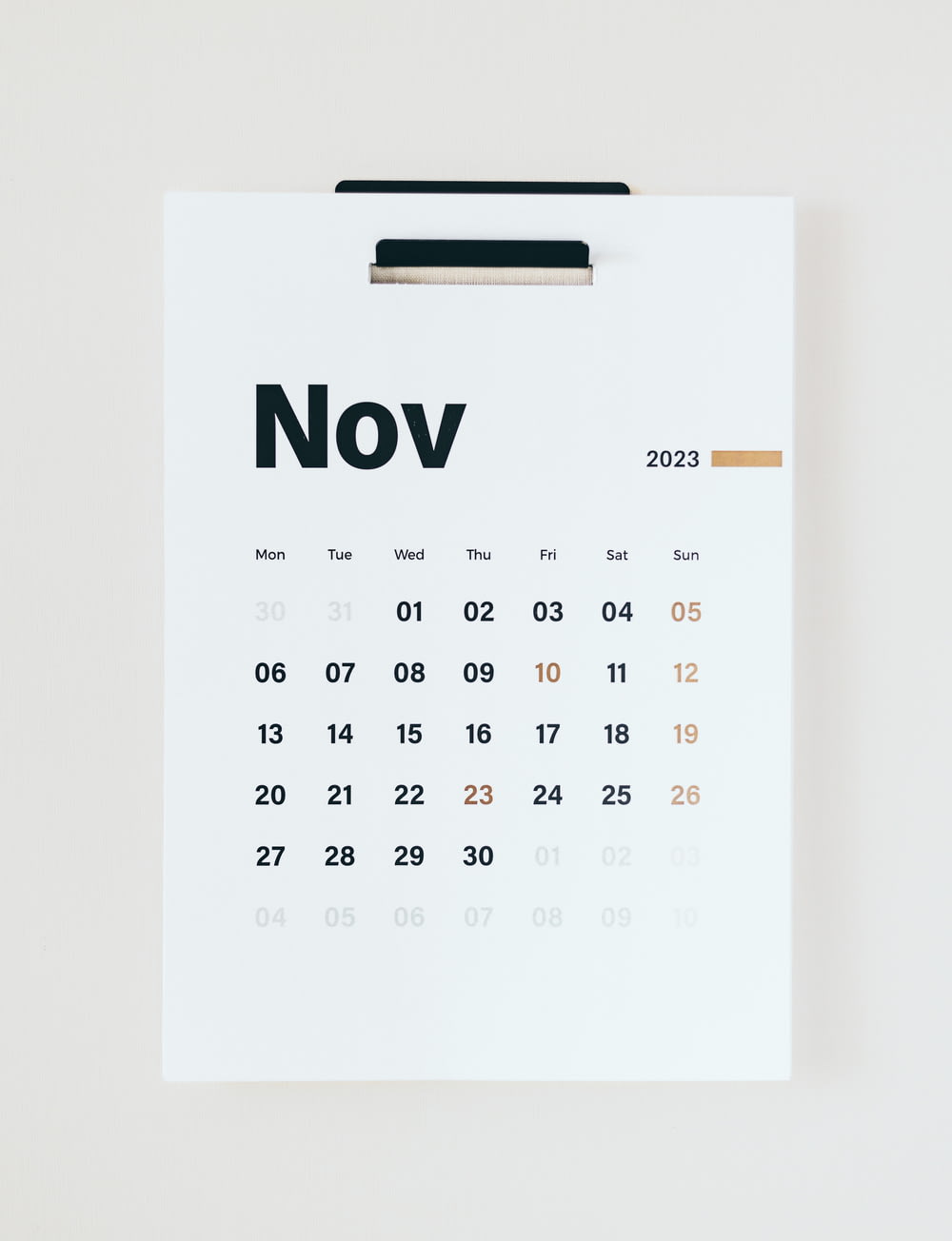 a calendar with the word november written on it
