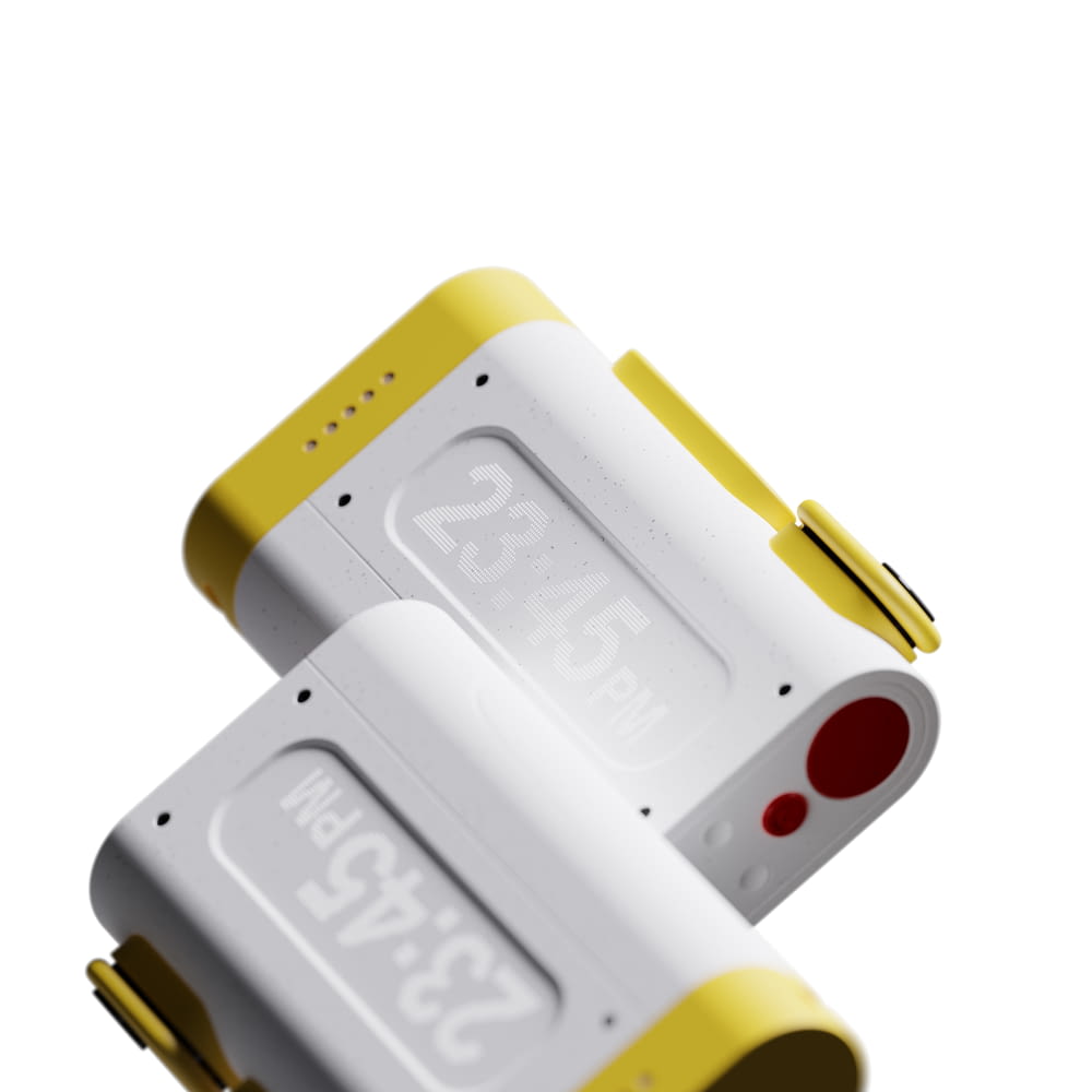 a couple of yellow and white batteries on a white surface