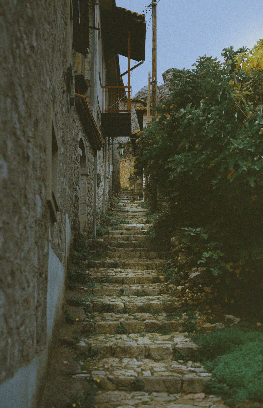 a set of stone steps leading up to a building