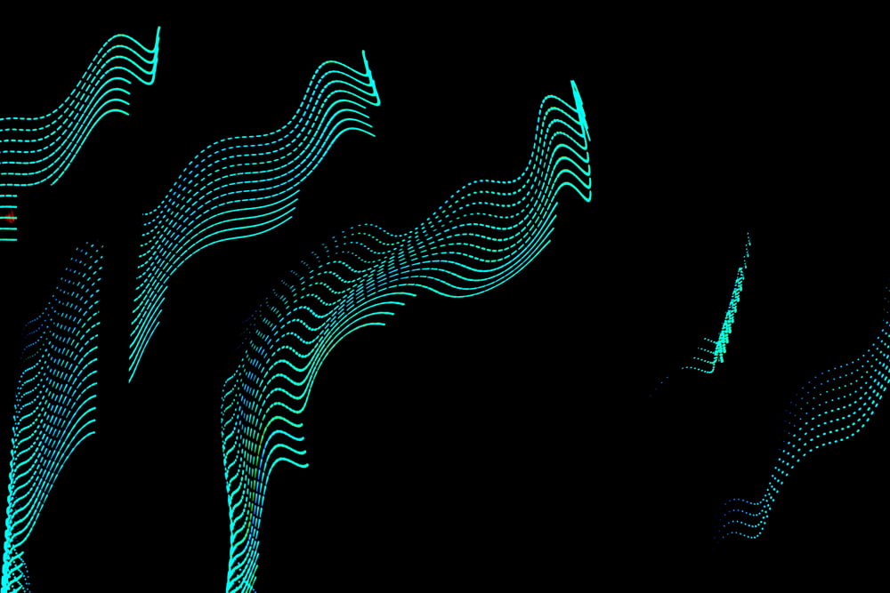 a black background with a blue pattern of wavy lines