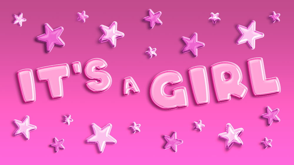 a pink background with stars and the words it's a girl