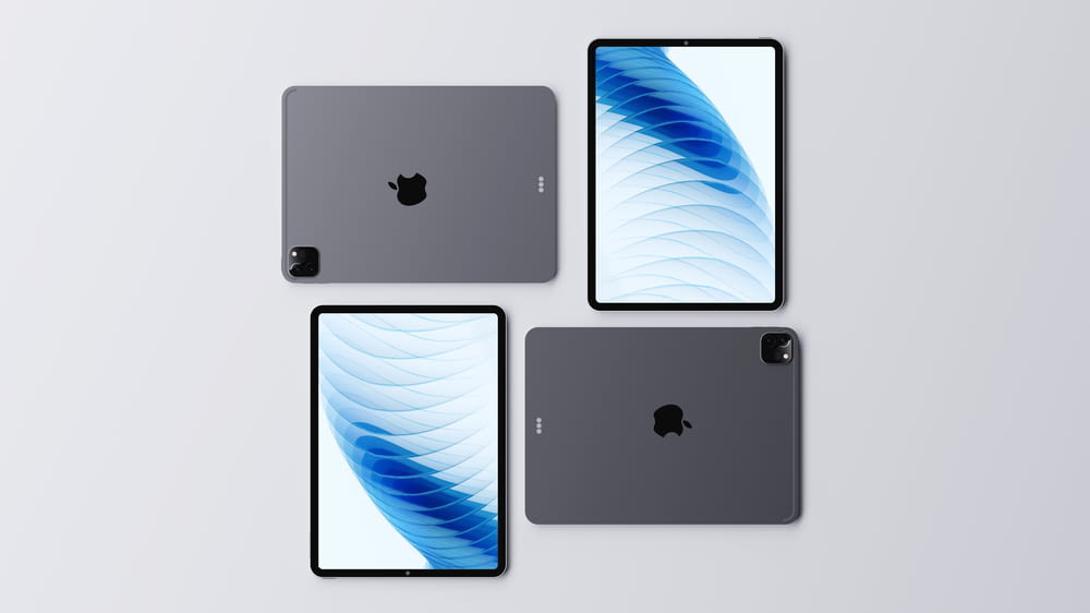 three new ipads are shown in three different angles