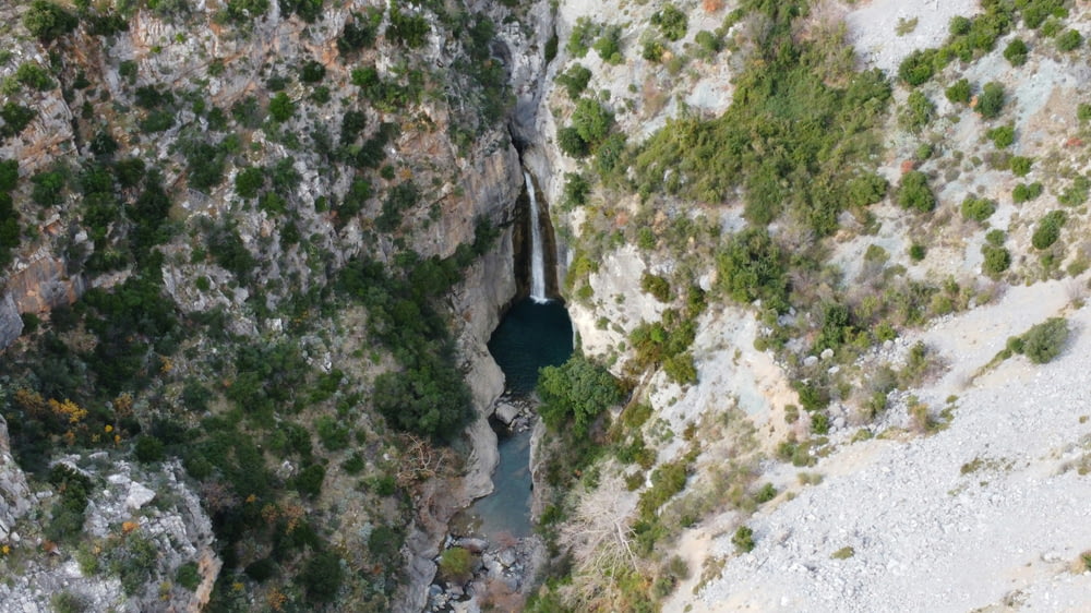 a view of a river in a canyon