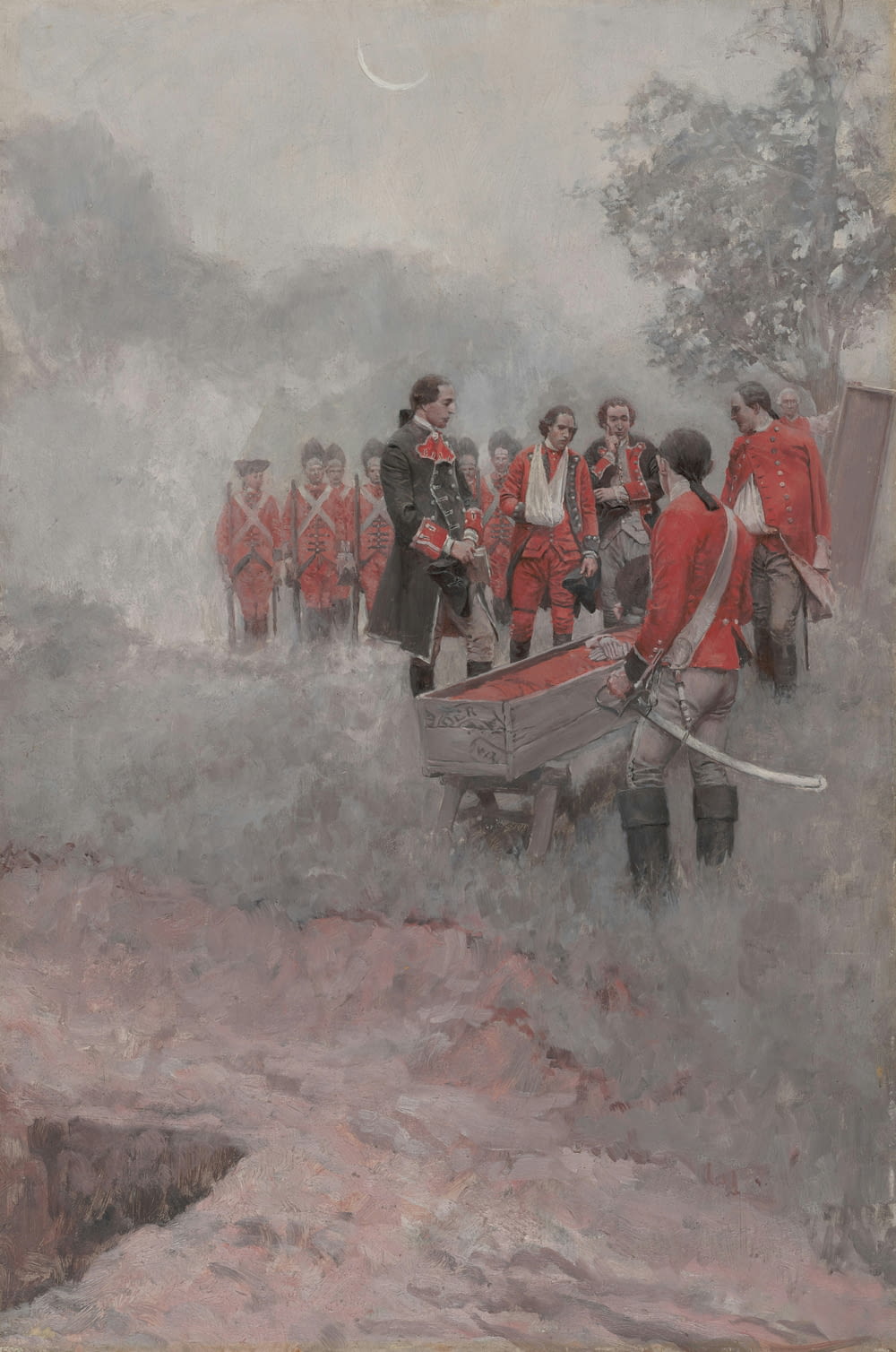a painting of a group of men in red uniforms