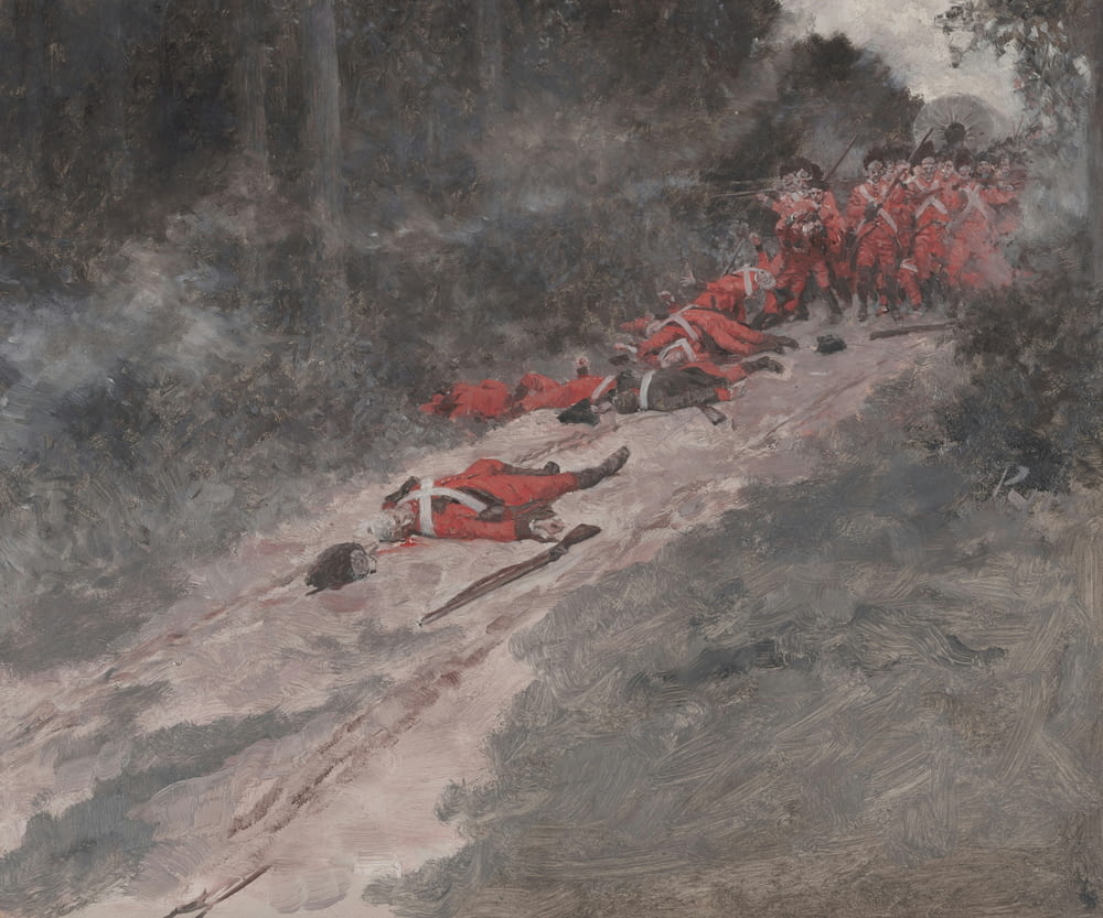 a painting of a group of people laying on the ground