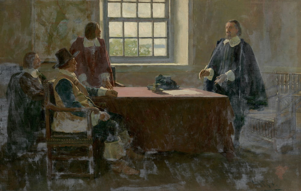 a painting of people sitting around a table