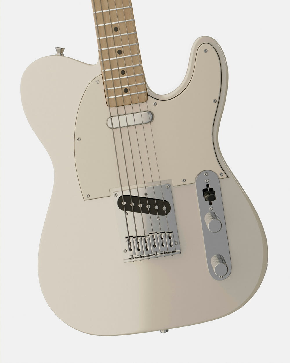 una chitarra elettrica bianca con sfondo bianco