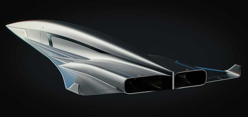a futuristic car is flying through the air
