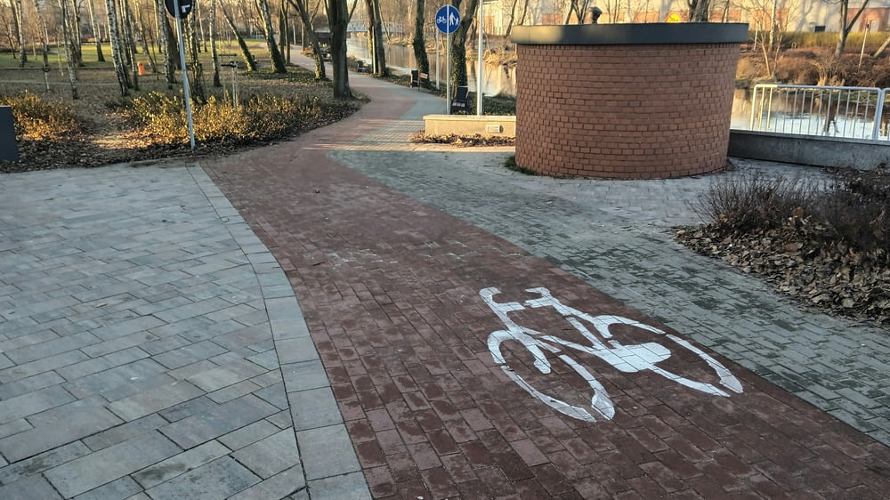 a bike path with a bicycle painted on it