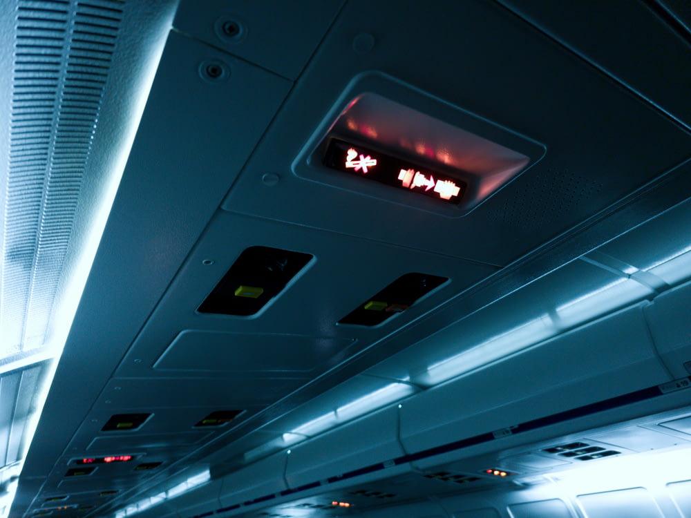 a view of the inside of a plane's cabin