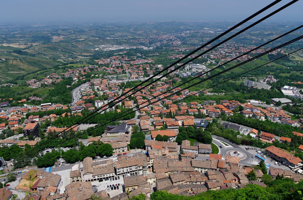 a view of a city from a cable car
