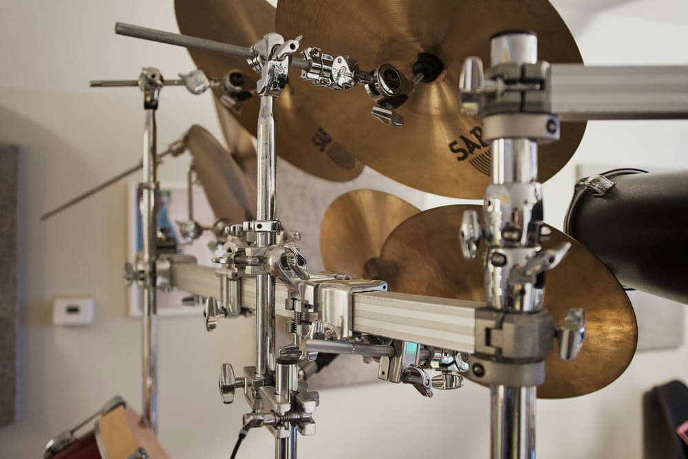 a close up of a drum set in a room