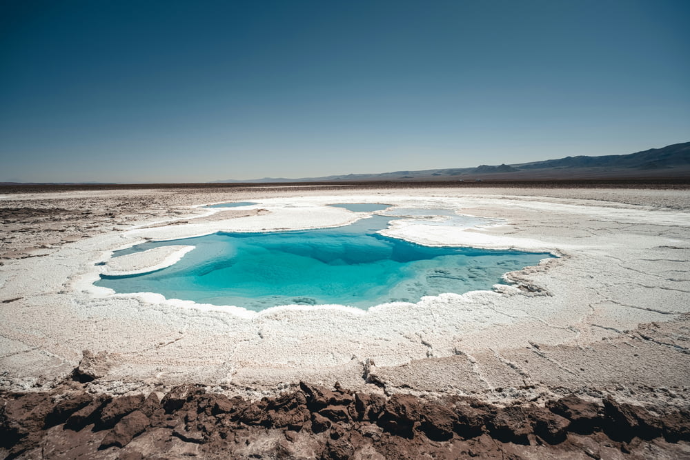 사막 한가운데에 있는 푸른 물웅덩이