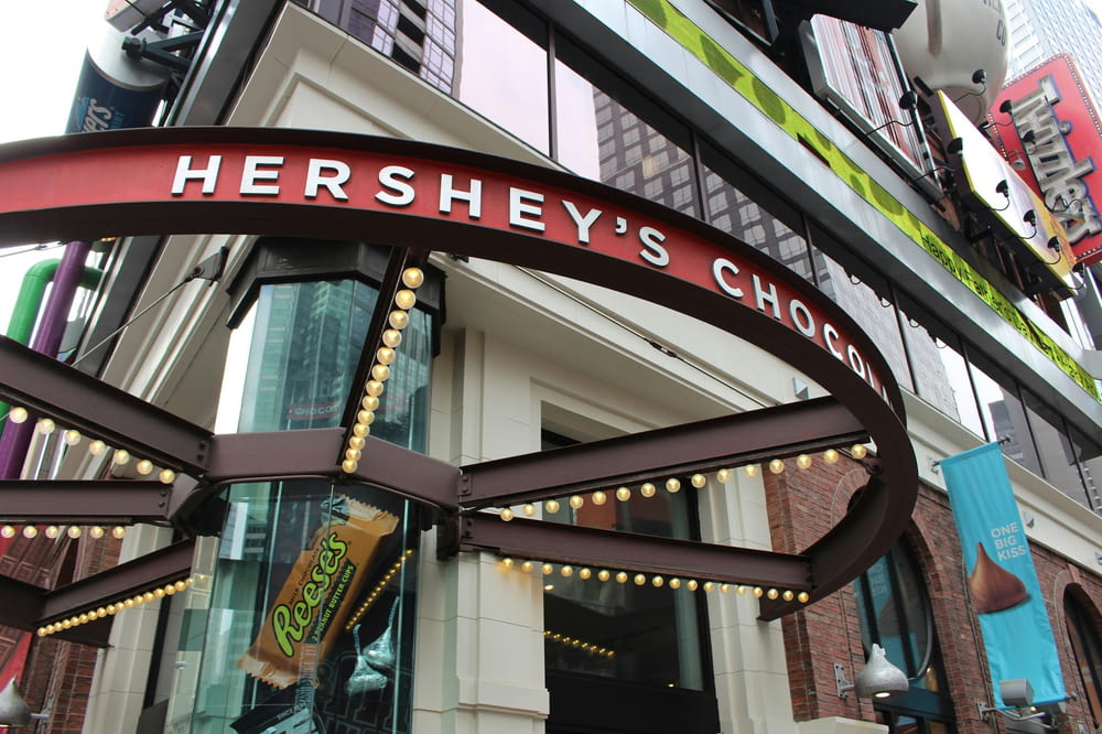 a building with a sign that says hershey's choco bar
