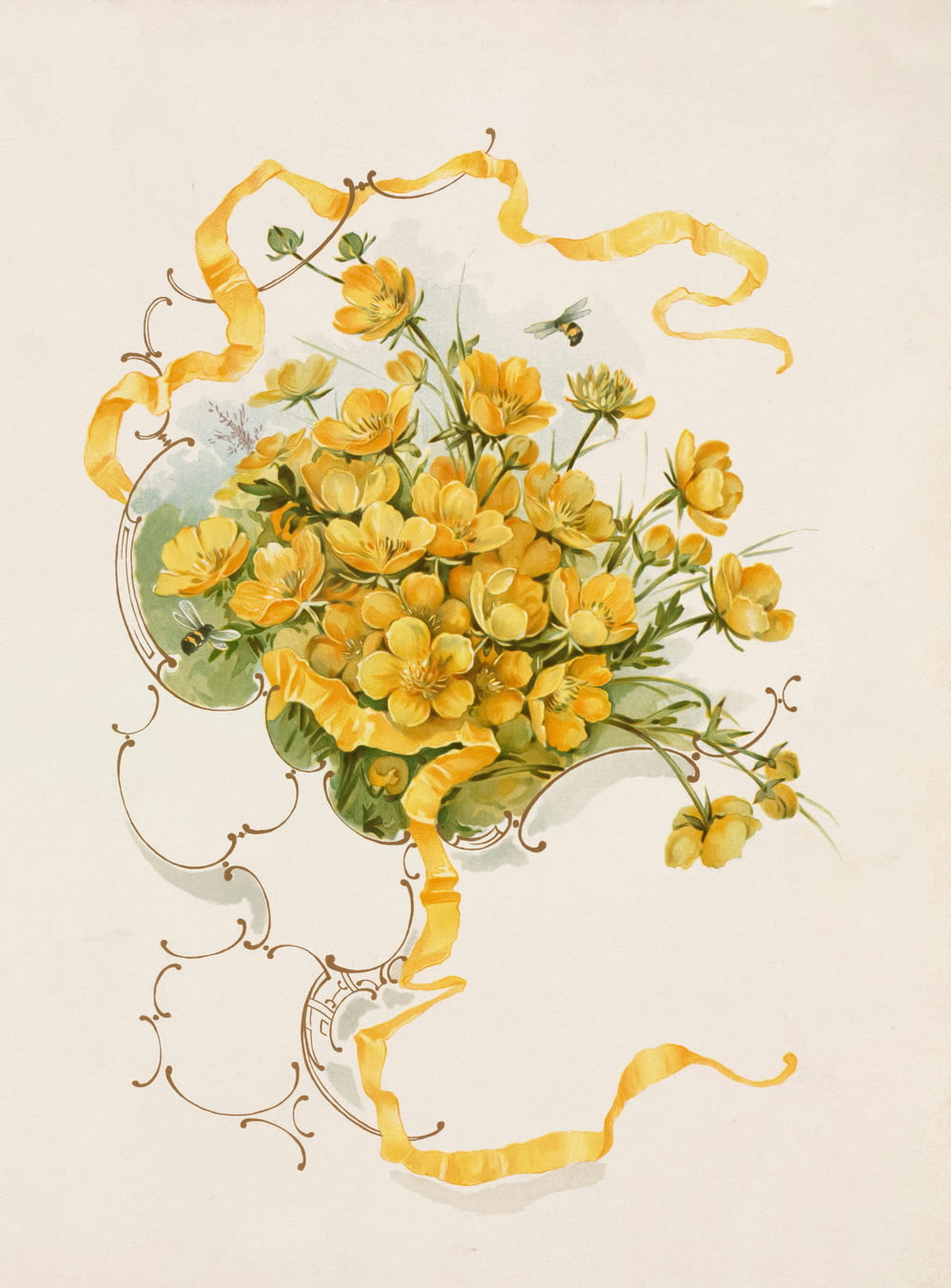 a painting of yellow flowers on a white background