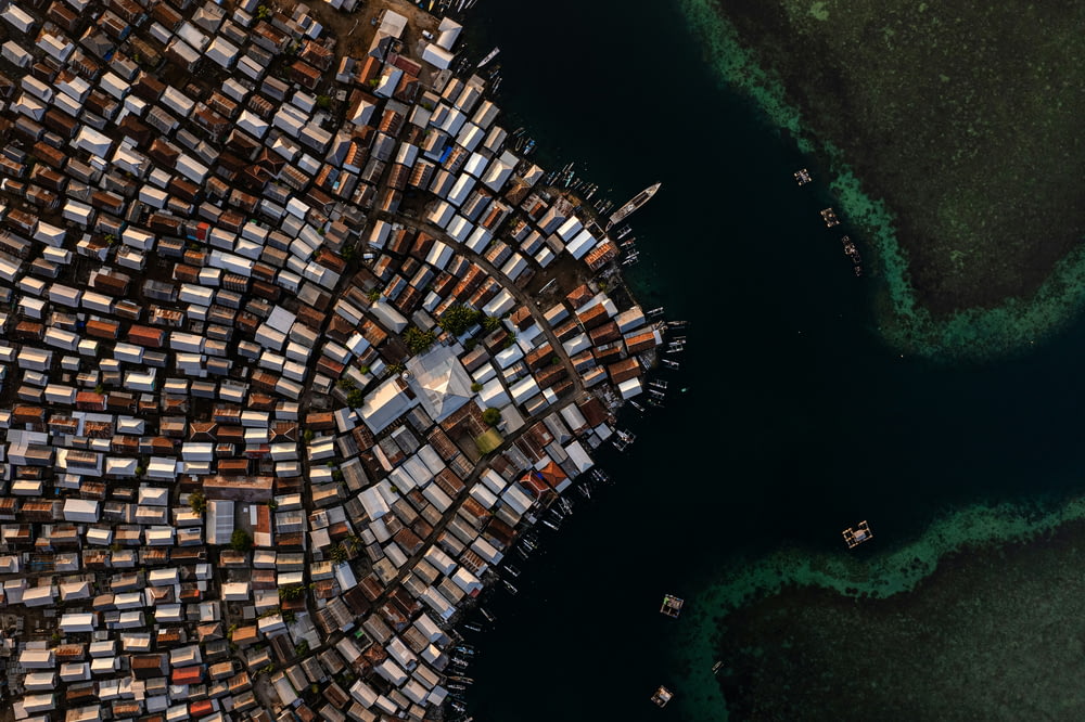 a bird's - eye view of a city and a body of water