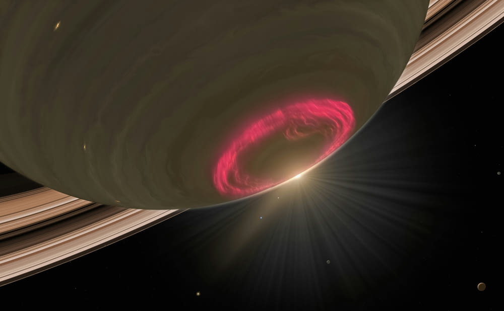 an artist's impression of a red ring around saturn