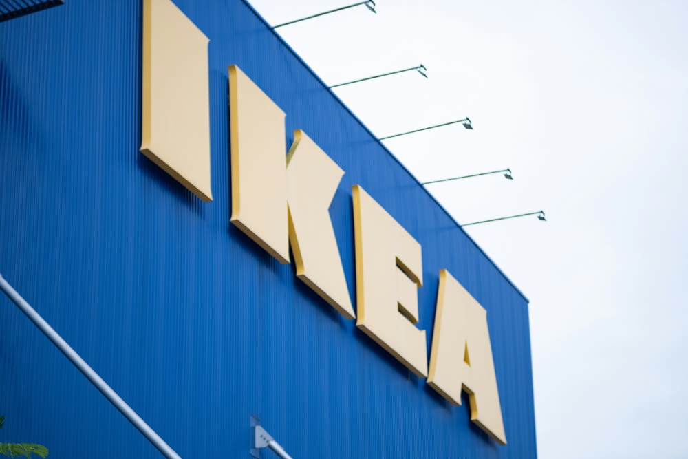 a large ikea sign on the side of a building