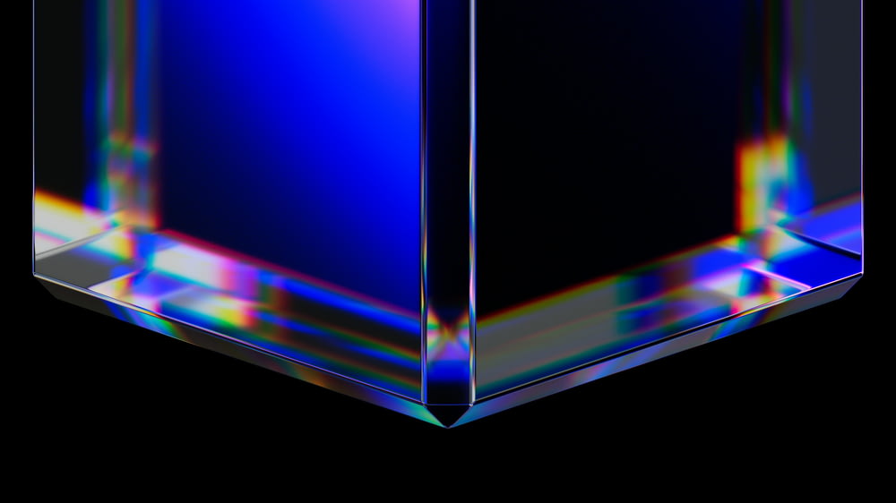 a glass cube with a black background