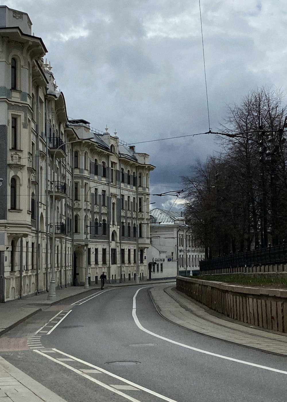 an empty street in a european city