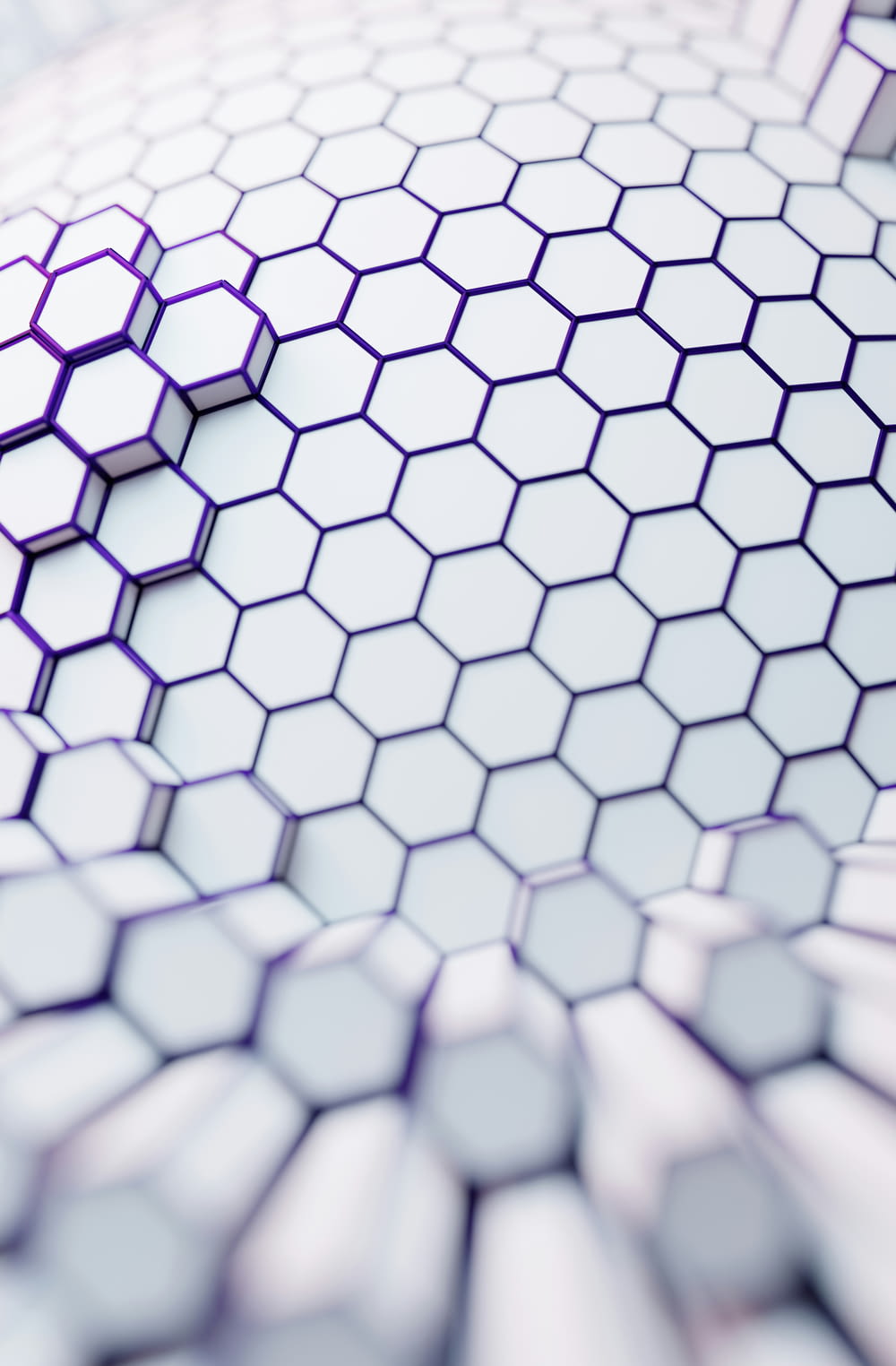 a close up of a white and purple hexagonal object