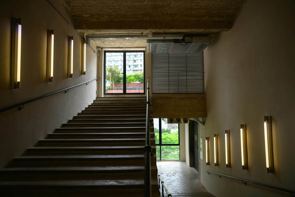 a set of stairs leading up to a window