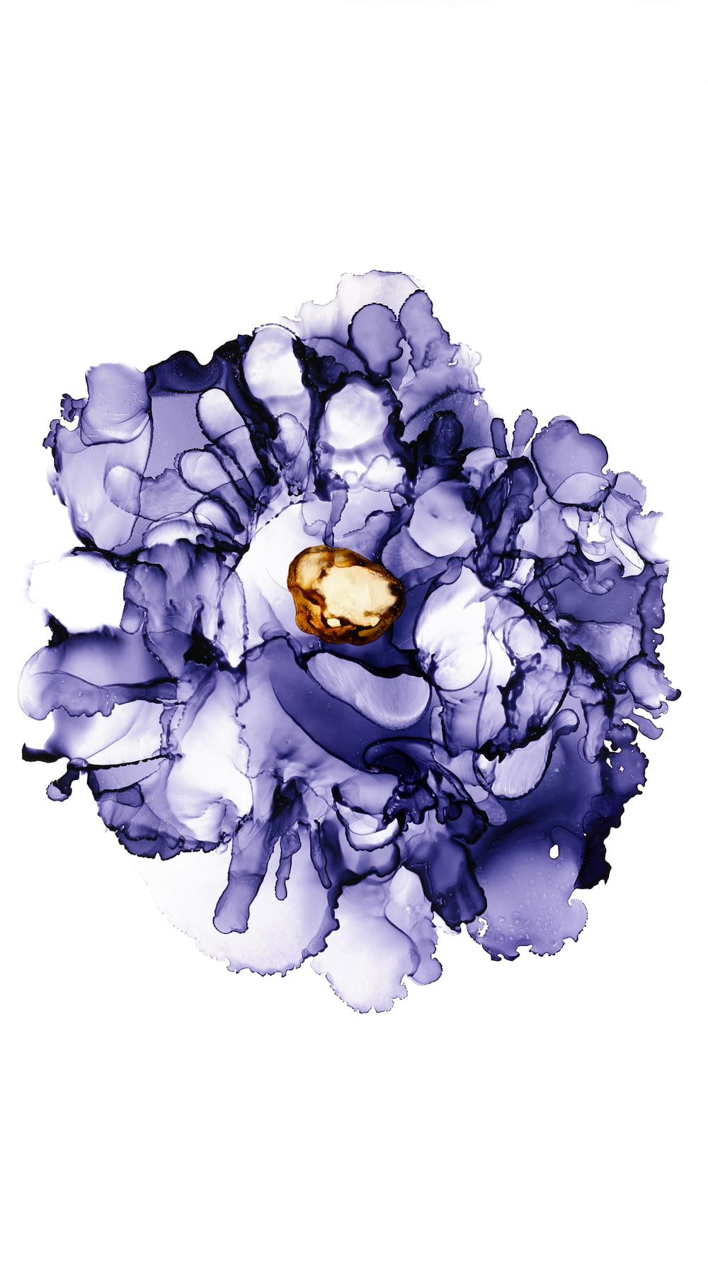 a blue and white flower with a gold ring