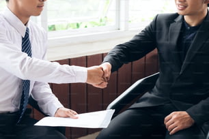 Job applicant having interview. Handshake success job interviewing