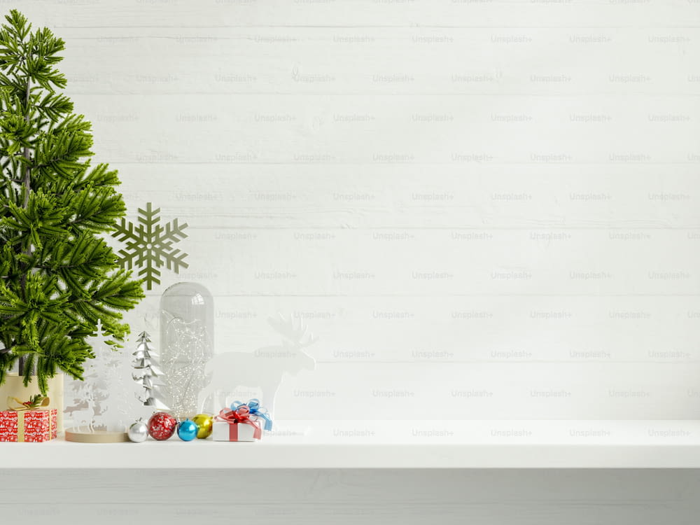 Maquette de Noël mur blanc dans l’intérieur du salonRendu .3D