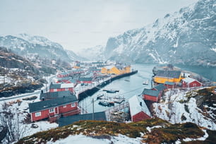 Nusfjord authentic fishing village in winter. Lofoten islands, Norway