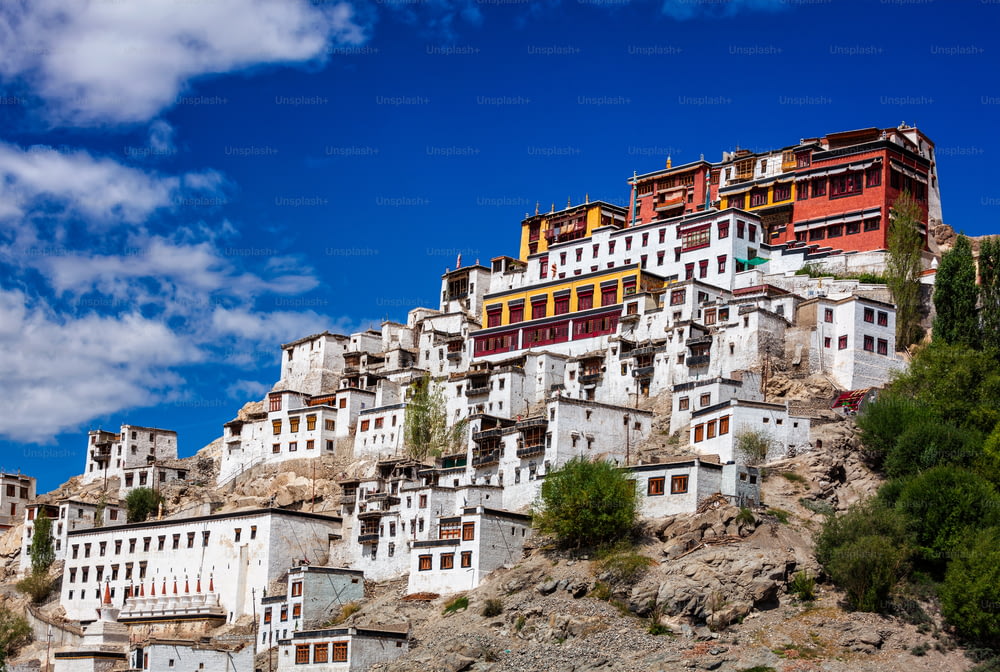 Thiksey gompa (Tibetan Buddhist monastery) in Himalayas. Ladakh, India
