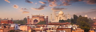 Panorama of Taj Mahal view over roofs of Agra, Uttar Pradesh, India