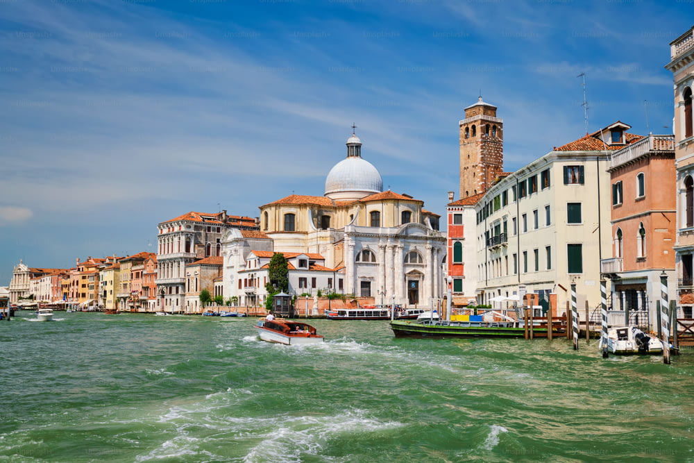 Boats and gondolas on Grand Canal, Venice, Italy