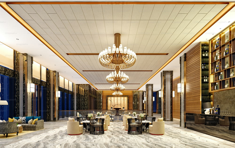 3d render of luxury hotel lobby
