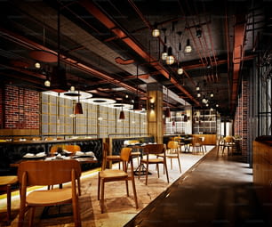 3d render of cafe restaurant bar interior