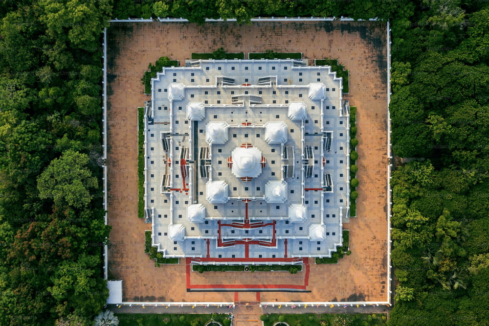 Aerial view of pagoda watasokaram temple in Thailand.