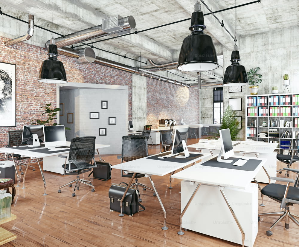 modern coworking loft office . 3d rendering concept