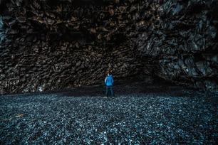 Volcanic black rock cave on Reynisdrangar beach in Vik, South Iceland.