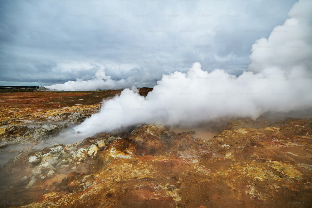 Steaming geysers in a beautifil Iceland landscape, Europe.