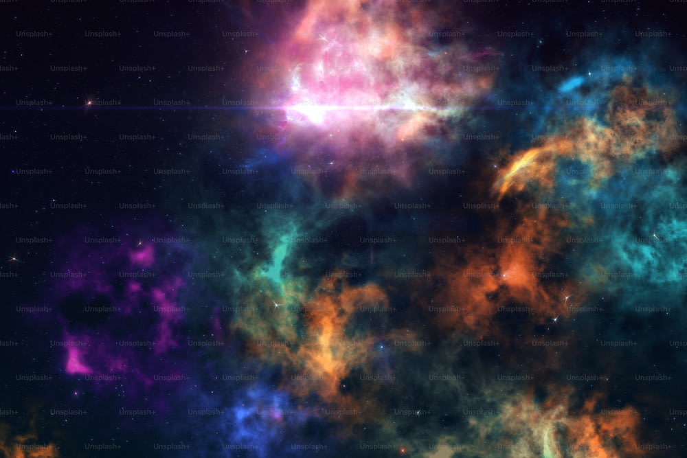 高精細な星空、色とりどりの夜空空間。宇宙の星雲と銀河。天文学の概念の背景。