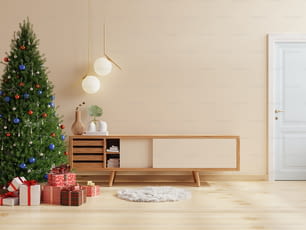 Wohnzimmer zu Weihnachten in einem cremefarbenen Raum gehalten.3D Rendering