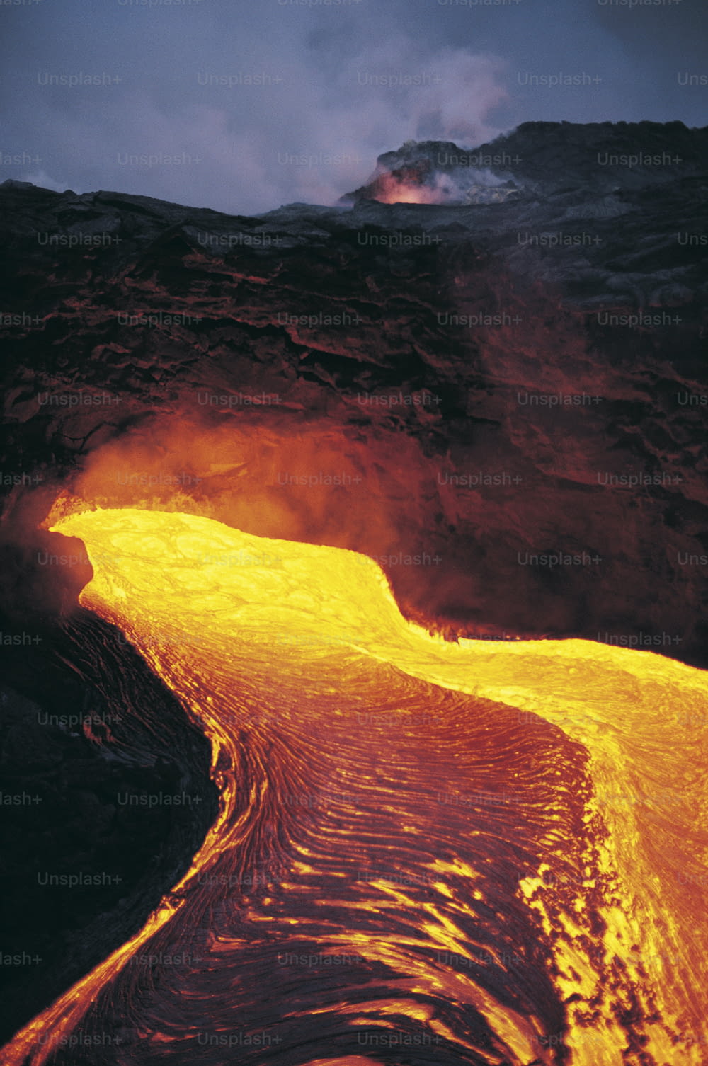 a lava flow in the middle of a body of water