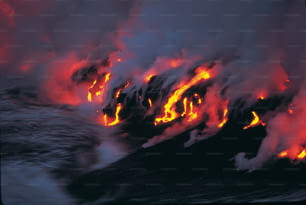 a large amount of lava is coming out of the ocean