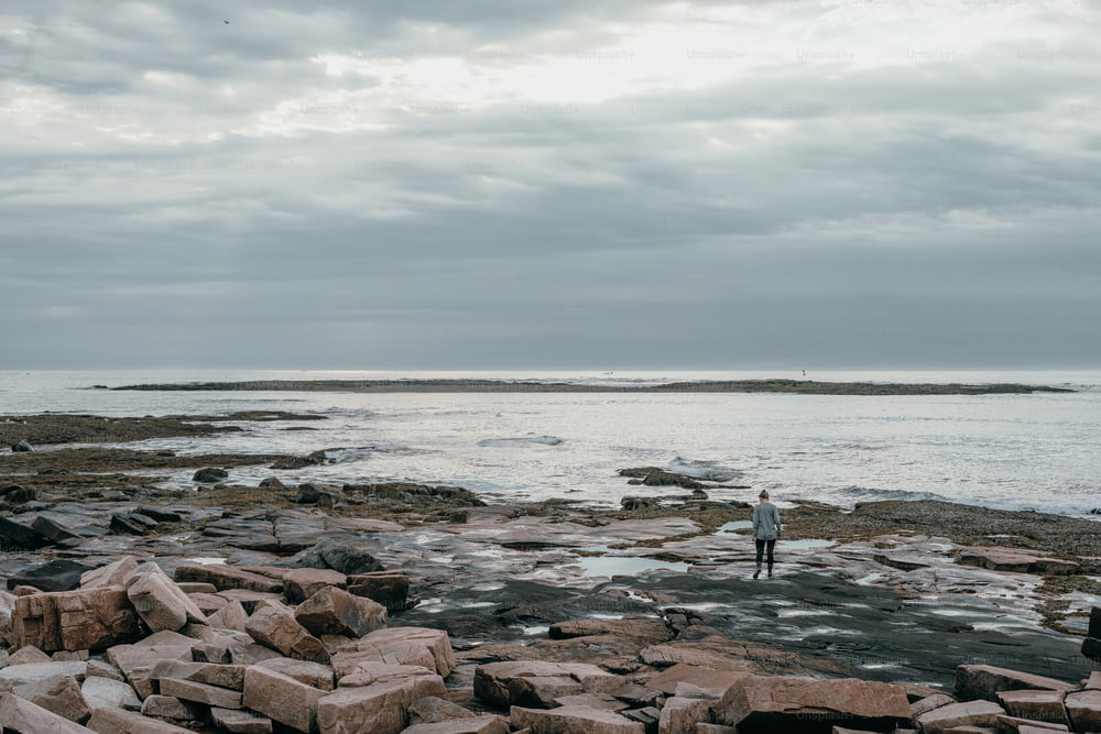 Un homme debout sur un rivage rocheux au bord de l’océan