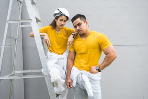 Couples in the construction technician concept