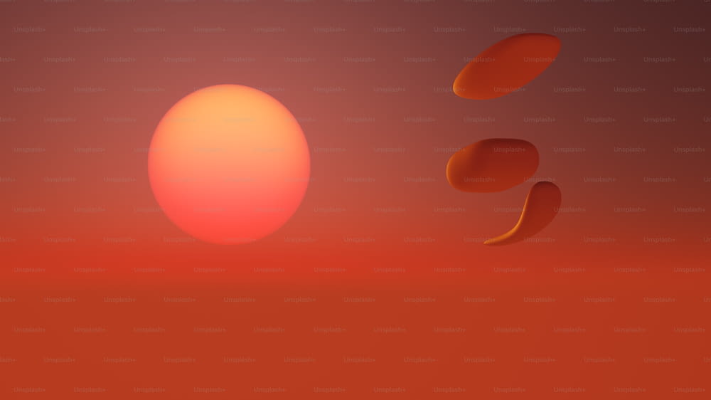 ein roter Hintergrund mit einer Sonne und einigen orangefarbenen Kreisen