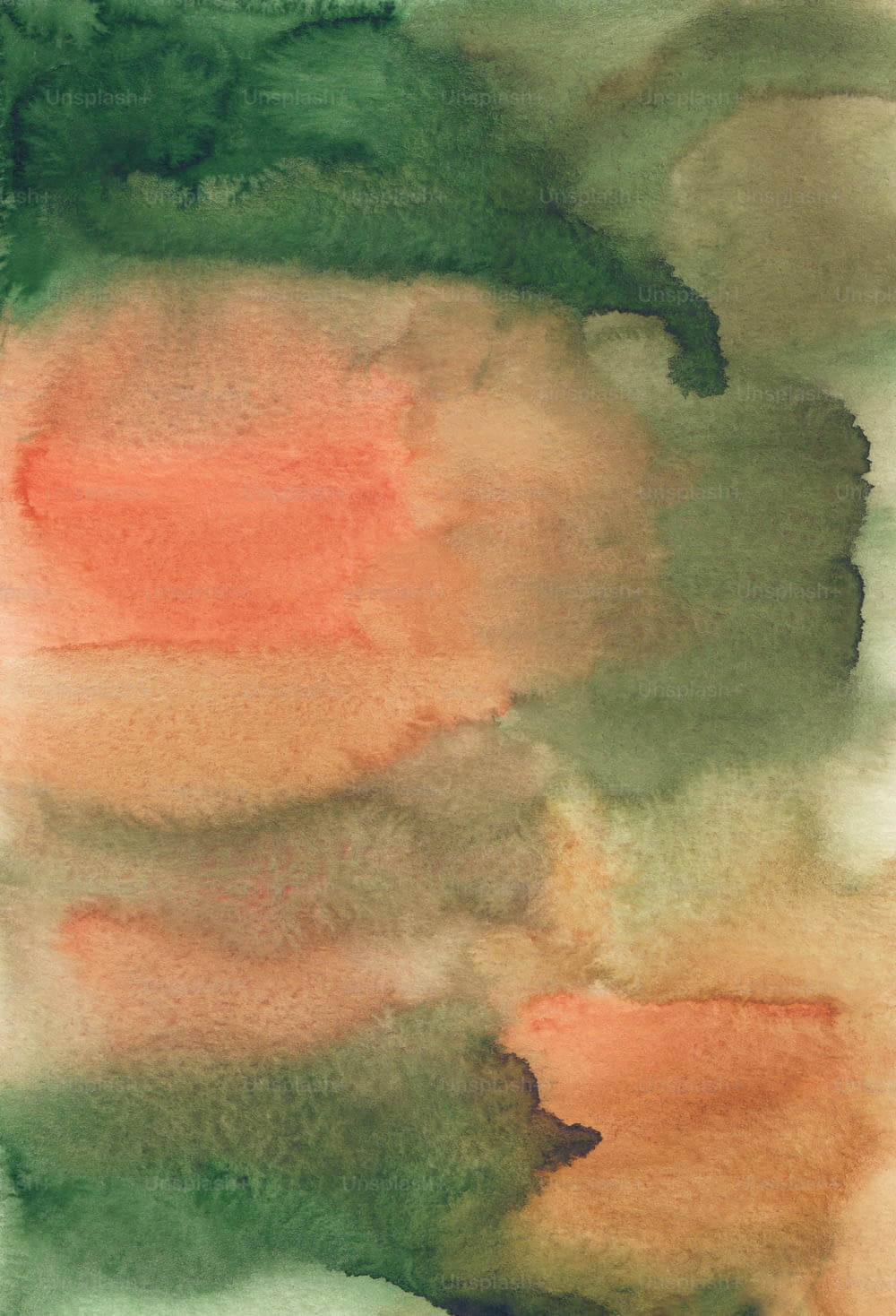 a painting of green and orange colors