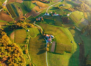 Vista aérea de uma fazenda no campo